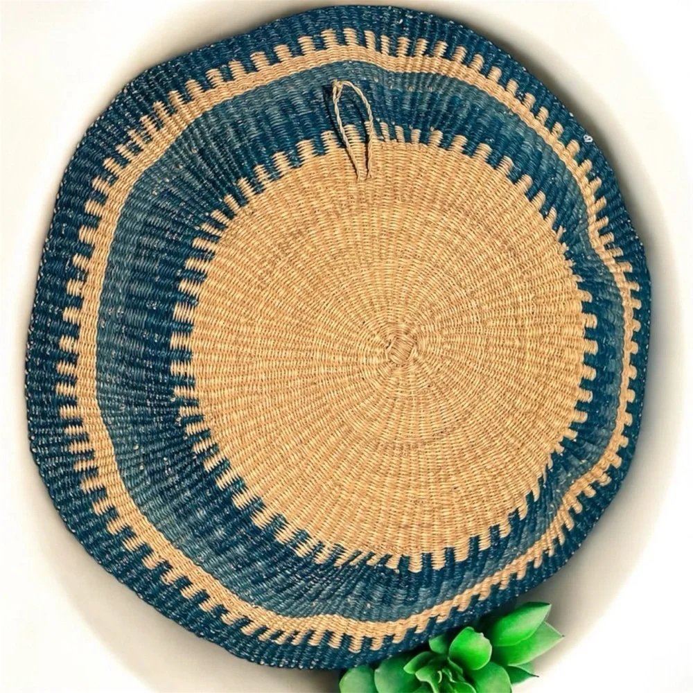 ALL ACROSS AFRICA BLUE WAVY WOVEN DISC WALL DECOR WORLD MARKET